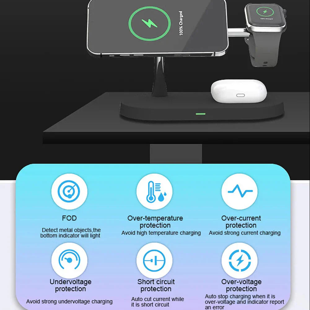 3-In-1 Wireless Charging Station for Smartphone Smartwatch and Earbuds with Night Light