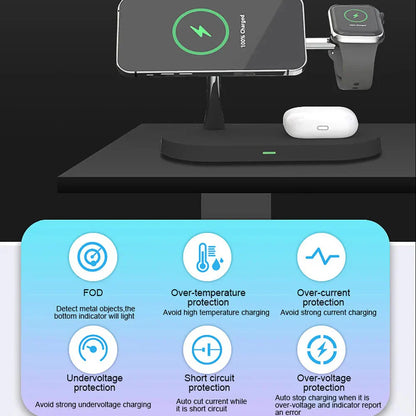 3-In-1 Wireless Charging Station for Smartphone Smartwatch and Earbuds with Night Light