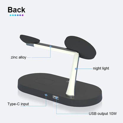 3-In-1 Wireless Charging Station for Smartphone Smartwatch and Earbuds with Night Light