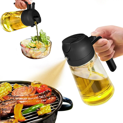 2-in-1 Oil Bottle with Sprayer and Pourer – 470 ml Glass