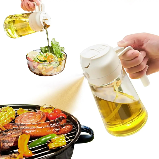 2-in-1 Oil Bottle with Sprayer and Pourer – 470 ml Glass
