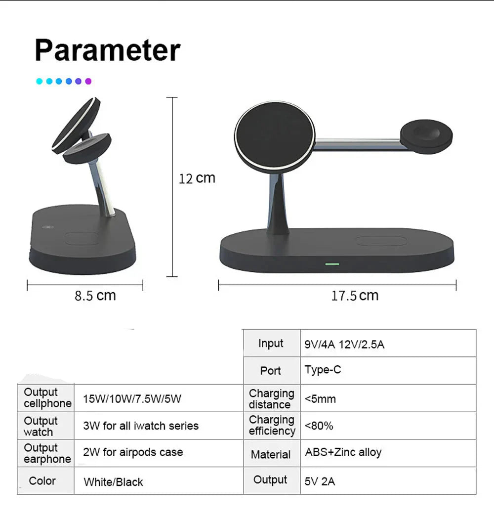 3-In-1 Wireless Charging Station for Smartphone Smartwatch and Earbuds with Night Light