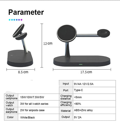 3-In-1 Wireless Charging Station for Smartphone Smartwatch and Earbuds with Night Light