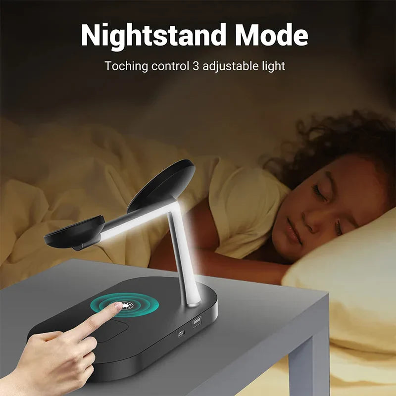 3-In-1 Wireless Charging Station for Smartphone Smartwatch and Earbuds with Night Light